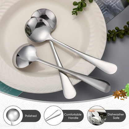 100 Pcs Soup Spoons Set (6.3 Inch) Stainless Steel Round Metal Dinner Spoons Bulk Mirror Polished Tablespoon for Home Kitchen Restaurant School Dishwasher Safe