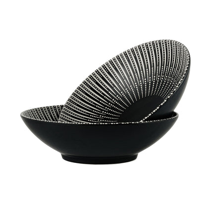 8 Inch Ceramic Bowl Set of 2, Classic Black and White Pasta Bowl,Salad Bowls,Fruit bowl with Embossed Textured Interior, Microwave & Dishwasher Safe, for Ramen, Udon, Pho, Cereal, Serving(Black-Dots)