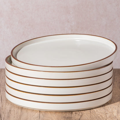 LERATIO Dinner Plates,Ceramic Dinner Plates Set of 6,10.75 inch Large ceramic plates,Modern Shape Dinnerware Dishes Set for Kitchen, Microwave & Dishwasher & Oven Safe-Coffee Rim | Modern Flat Shape Dinnerware Dishes Set for Kitchen,Microwave & Dishwasher