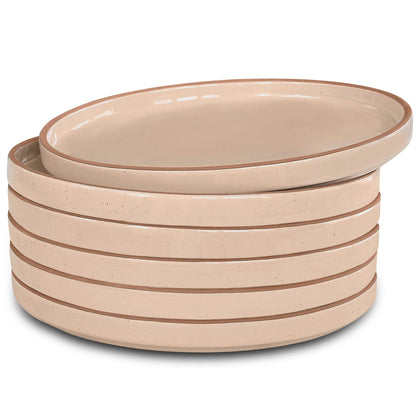Mora Ceramic Flat Plates Set of 6-8 in - The Dessert, Salad, Appetizer, Small Lunch, etc Plate. Microwave, Oven, and Dishwasher Safe, Scratch Resistant. Kitchen Porcelain Dish - Neutrals