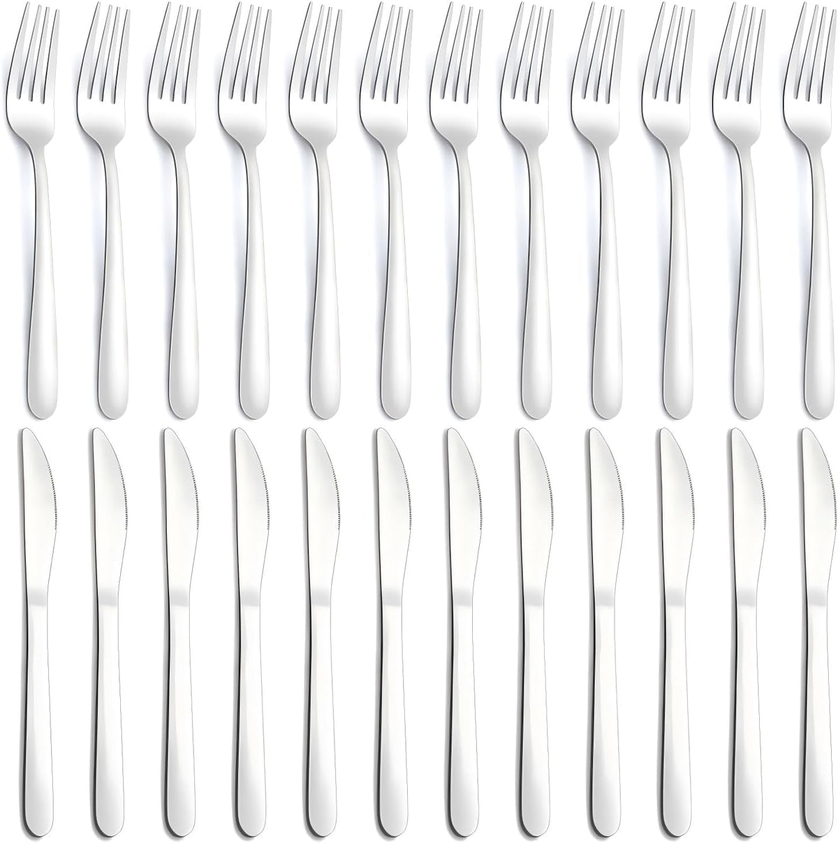 24-Piece Forks and Knives Set for 12, Food-Grade Stainless Steel Silverware Set with 12 Dinner Knives & 12 Forks, Mirror Polished Fork Silverware, Butter Knife and Metal Fork, Dishwasher Safe