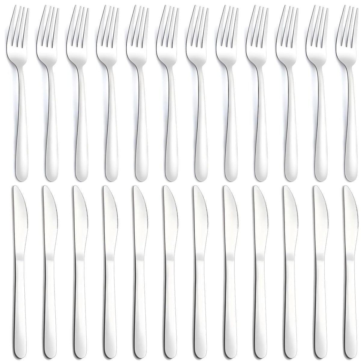 24-Piece Forks and Knives Set for 12, Food-Grade Stainless Steel Silverware Set with 12 Dinner Knives & 12 Forks, Mirror Polished Fork Silverware, Butter Knife and Metal Fork, Dishwasher Safe