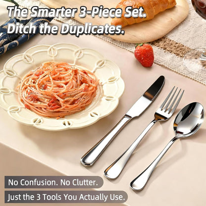 60 Piece Bulk Silverware Set for 20, Stainless Steel Heavy Forks Spoons and Knives Set, Mirror Finish Flatware Dishwasher Safe for Family Picnics Daily Gatherings