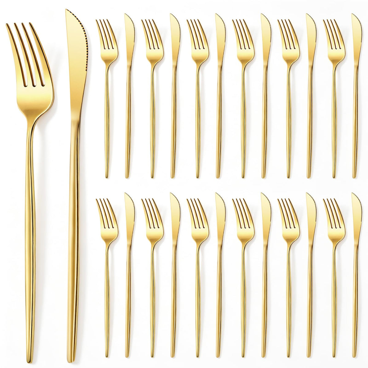100 Pcs Gold Forks and Knives Cutlery Set Stainless Steel Steak Knives Forks Flatware Royal Silverware Set for Wedding Party Restaurant Dishwasher Safe