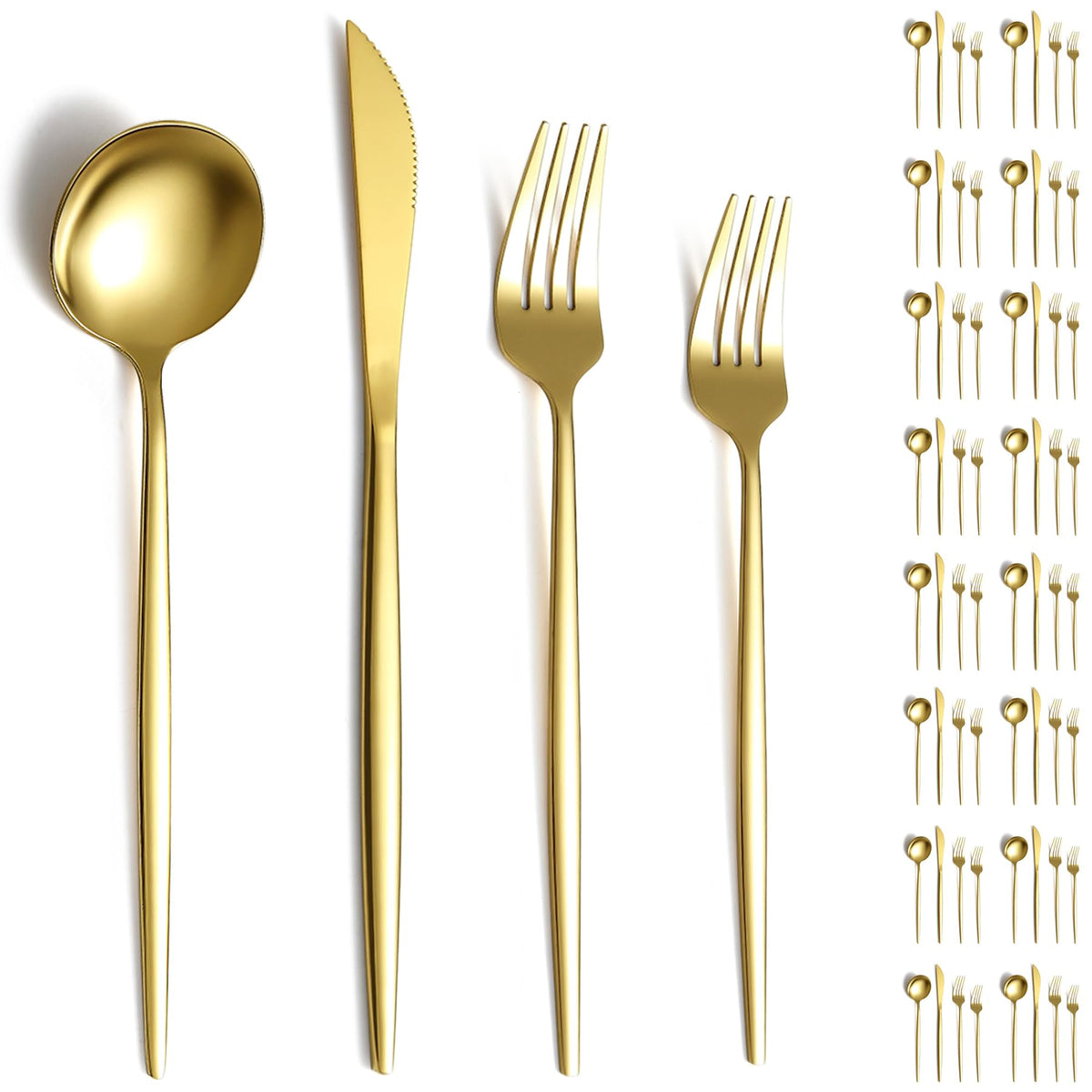 Evanda Gold Silverware Set 60 Piece Service for 20, Titanium Gold Plated Stainless Steel Flatware Set, Knives Forks Spoons Cutlery Set for Wedding, Parties, Birthday, Restauroom, Dishwasher Safe