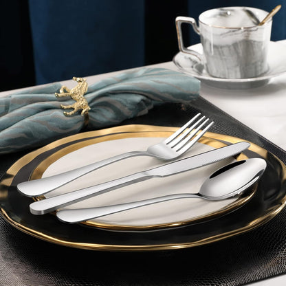 Hiware 24-piece Forks and Spoons Silverware Set, Food Grade Stainless Steel Flatware Cutlery Set for Home, Kitchen and Restaurant, Mirror Polished, Dishwasher Safe