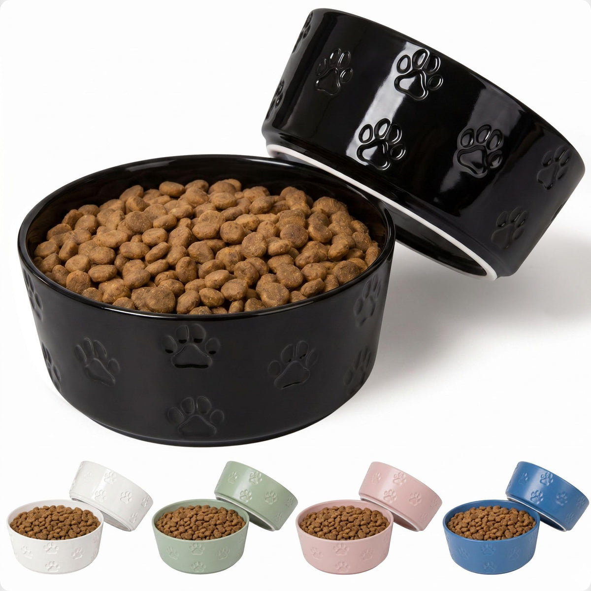Ceramic Dog Bowl Set of 2 with Anti-Skid Base, 5.5"W x 2"H, 2 Cup Capacity | Thick Ceramic, Dishwasher Safe, Anti-Skid Rubber Base, 2 Cups per Bowl, Ceramic Food and Water Bowls Set of 2 for Small Dogs