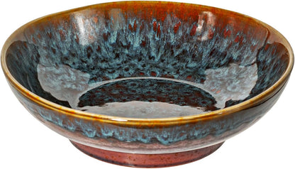 Ceramic Fruit Bowl,10.2" Decorative Bowl, Large Fruit Bowl for Kitchen Counter, Pedestal Bowl, Kitchen Counter Décor, Bread Candy Snacks Organizer(Magic Eye Blue)