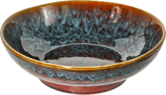 Ceramic Fruit Bowl,10.2" Decorative Bowl, Large Fruit Bowl for Kitchen Counter, Pedestal Bowl, Kitchen Counter Décor, Bread Candy Snacks Organizer(Magic Eye Blue)