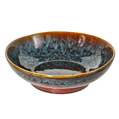 Ceramic Fruit Bowl,10.2" Decorative Bowl, Large Fruit Bowl for Kitchen Counter, Pedestal Bowl, Kitchen Counter Décor, Bread Candy Snacks Organizer(Magic Eye Blue)
