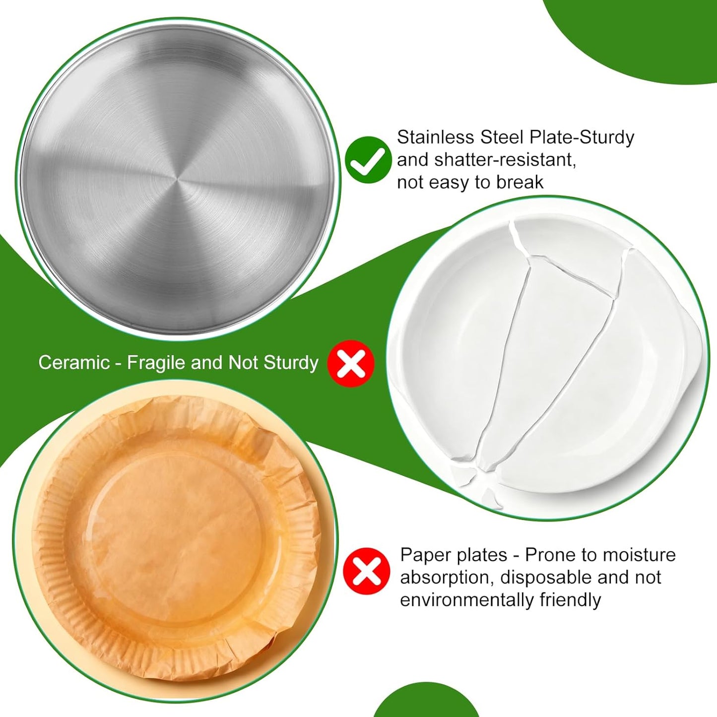 Stainless Steel Plates,10 inch Round Metal Food Serving Plate, Dinner Plates for Outdoor Camping Hiking, Party Serving, Feeding,Non Toxic & Reusable, Dishwasher Safe