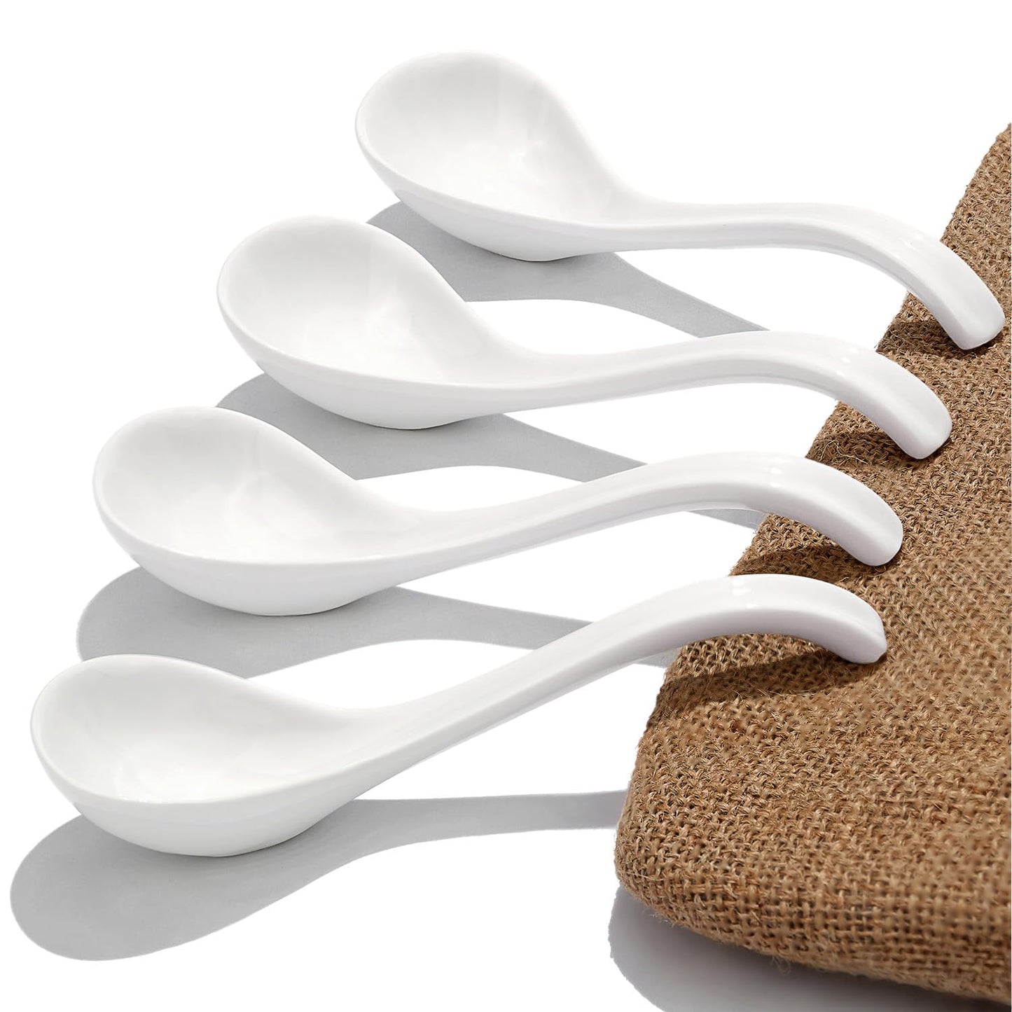 Asian Ceramic Soup Spoon, with Long Handle Easy to Hold, Non-slip Bottom, for Japanese Ramen, Chinese and Vietnamese Wonton, Noodle Soup Spoons (V86)