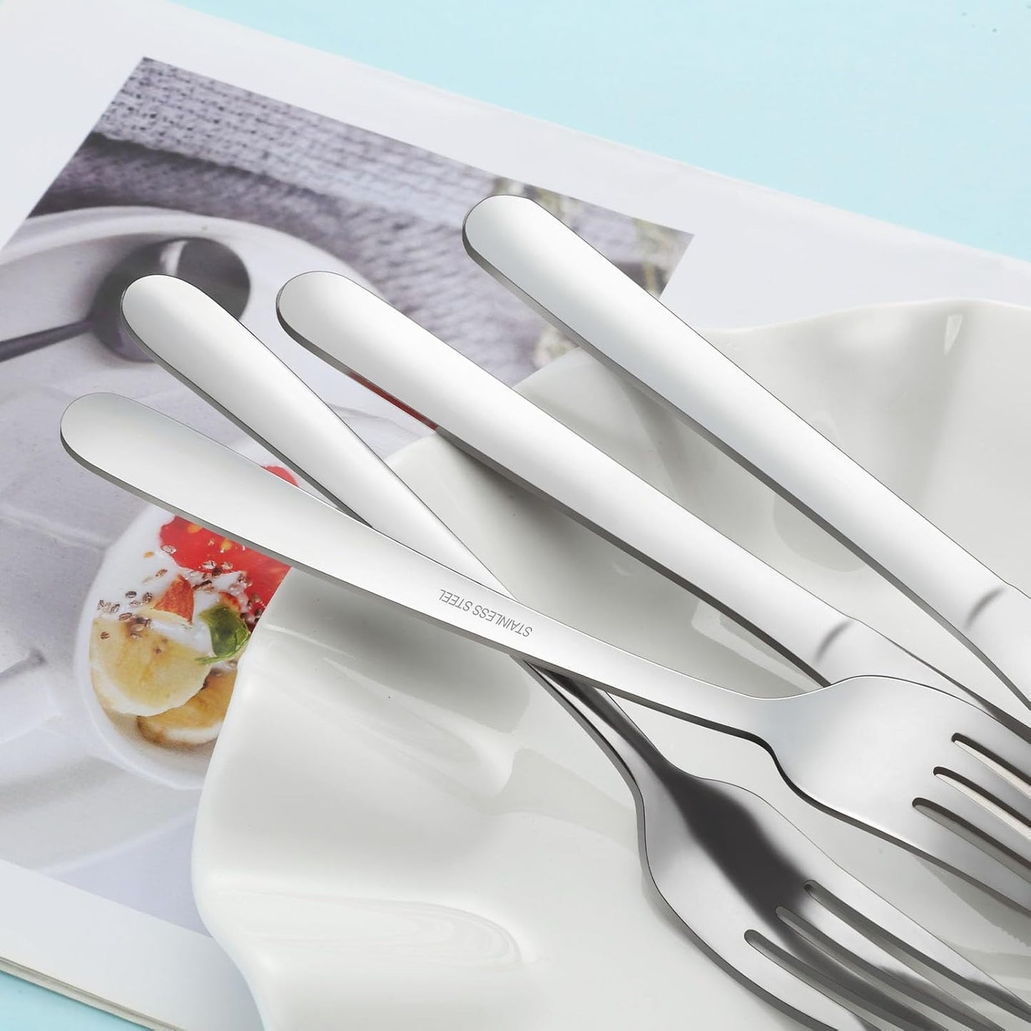 24-Piece Forks and Knives Set for 12, Food-Grade Stainless Steel Silverware Set with 12 Dinner Knives & 12 Forks, Mirror Polished Fork Silverware, Butter Knife and Metal Fork, Dishwasher Safe