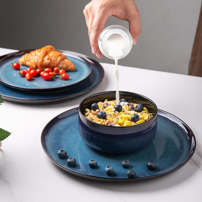 LERATIO Ceramic Plate Set of 6,8.5 Inch Reactive Glaze Salad Plates | Modern Shape Dinnerware Dishes Set for Kitchen,Microwave &Dishwasher&Oven Safe,Scratch Resistant-Indigo Blue