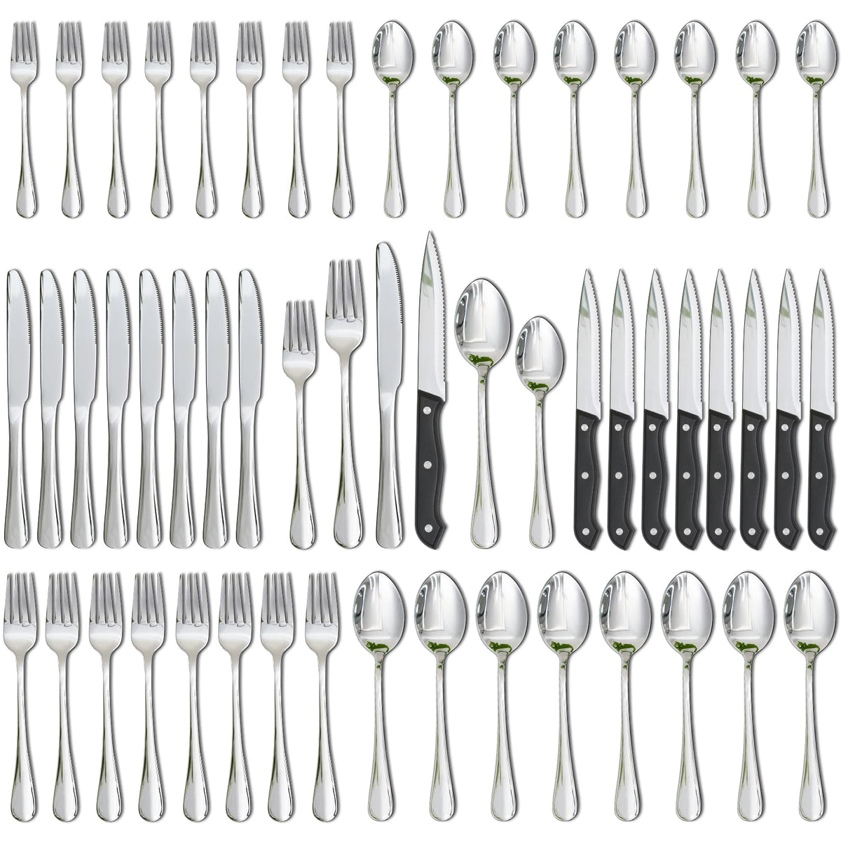 Astercook Silverware Set with Steak Knives 24-Piece Flatware Set for 4 Food-Grade Stainless Steel Cutlery Set Mirror Polished Utensils Set Include Spoons and Forks for Home Kitchen Restaurant