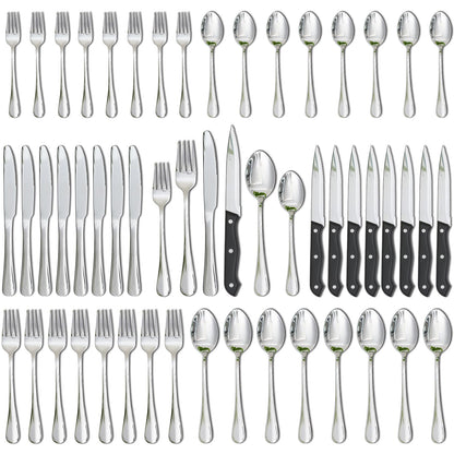 Astercook Silverware Set with Steak Knives 24-Piece Flatware Set for 4 Food-Grade Stainless Steel Cutlery Set Mirror Polished Utensils Set Include Spoons and Forks for Home Kitchen Restaurant