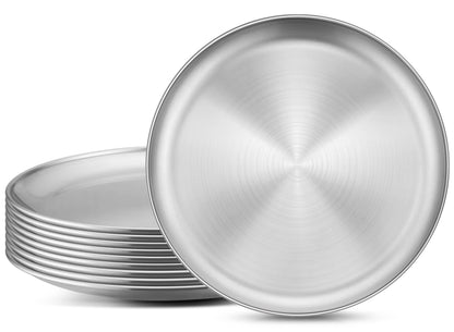 Homikit 6 Pack Stainless Steel Plate Set, 10.2 Inch Metal Dinner Plates for Kids Children Adult, Round Camping Plates for Serving Dishes Dessert Salad, Reusable & Unbreakable, Dishwasher Safe