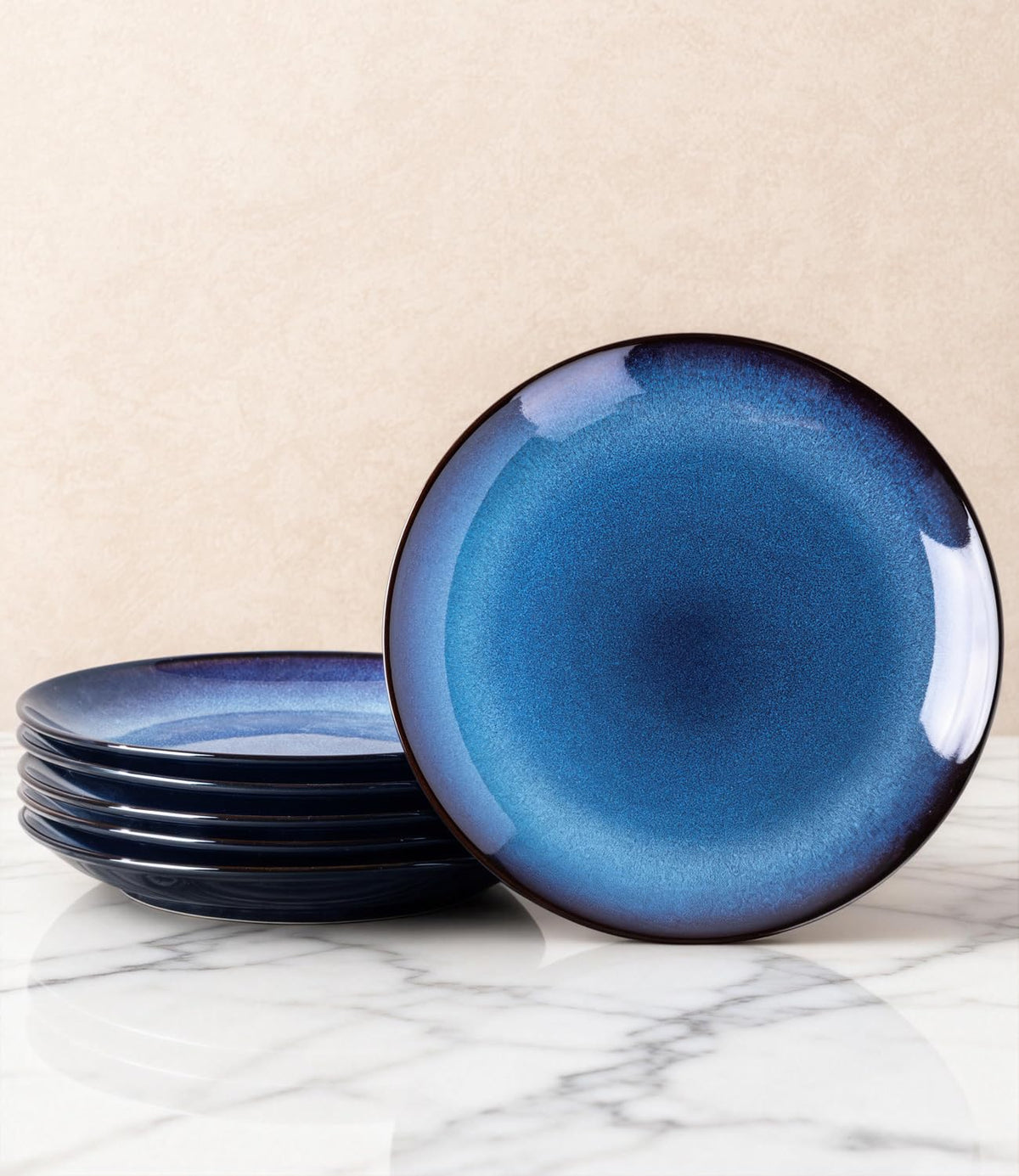 LERATIO Ceramic Dinner Plates Set of 6,10.5 Inch Reactive Glaze Plates | Porcelain Coupe Shape Dinnerware Dishes Set for Kitchen,Oven& Microwave & Dishwasher Safe,Scratch Resistant-Gray Blue