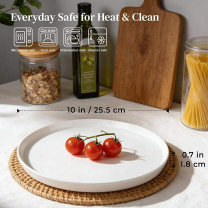 DOWAN 10" Porcelain Dinner Plates Set of 6, Ceramic White Dessert Plates Set for Salad, Pasta, Steak - Appetizer Plates, Dining Plates for Parties, Restaurant - Dishwasher & Microwave Safe - Gifts