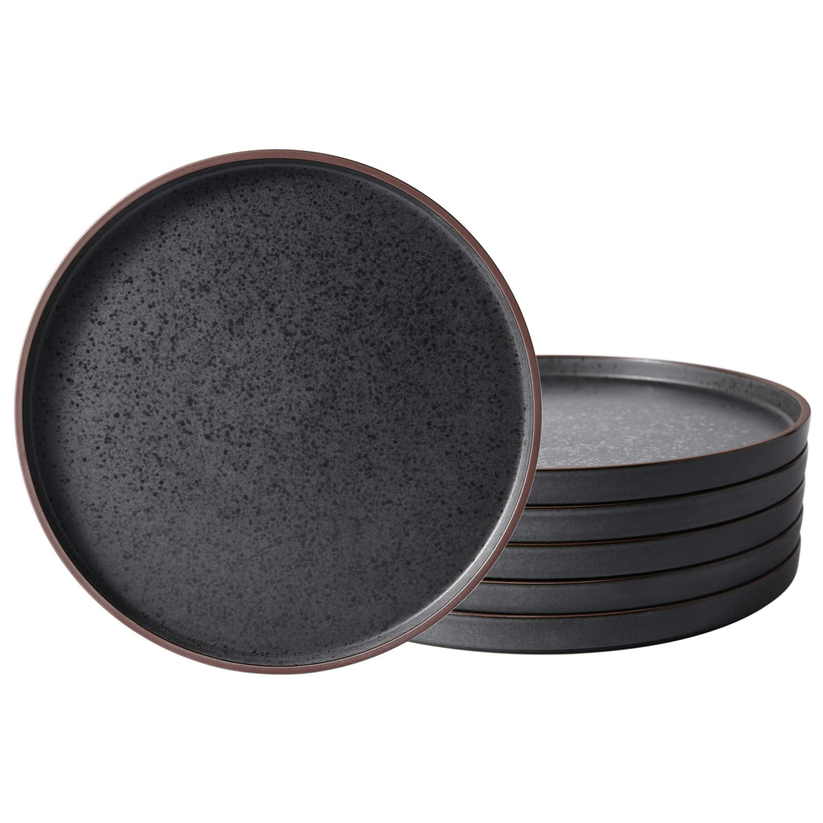 LERATIO Dinner Plates,Ceramic Dinner Plates Set of 6,10.75 inch Large ceramic plates,Modern Shape Dinnerware Dishes Set for Kitchen, Microwave & Dishwasher & Oven Safe-Coffee Rim | Modern Flat Shape Dinnerware Dishes Set for Kitchen,Microwave & Dishwasher