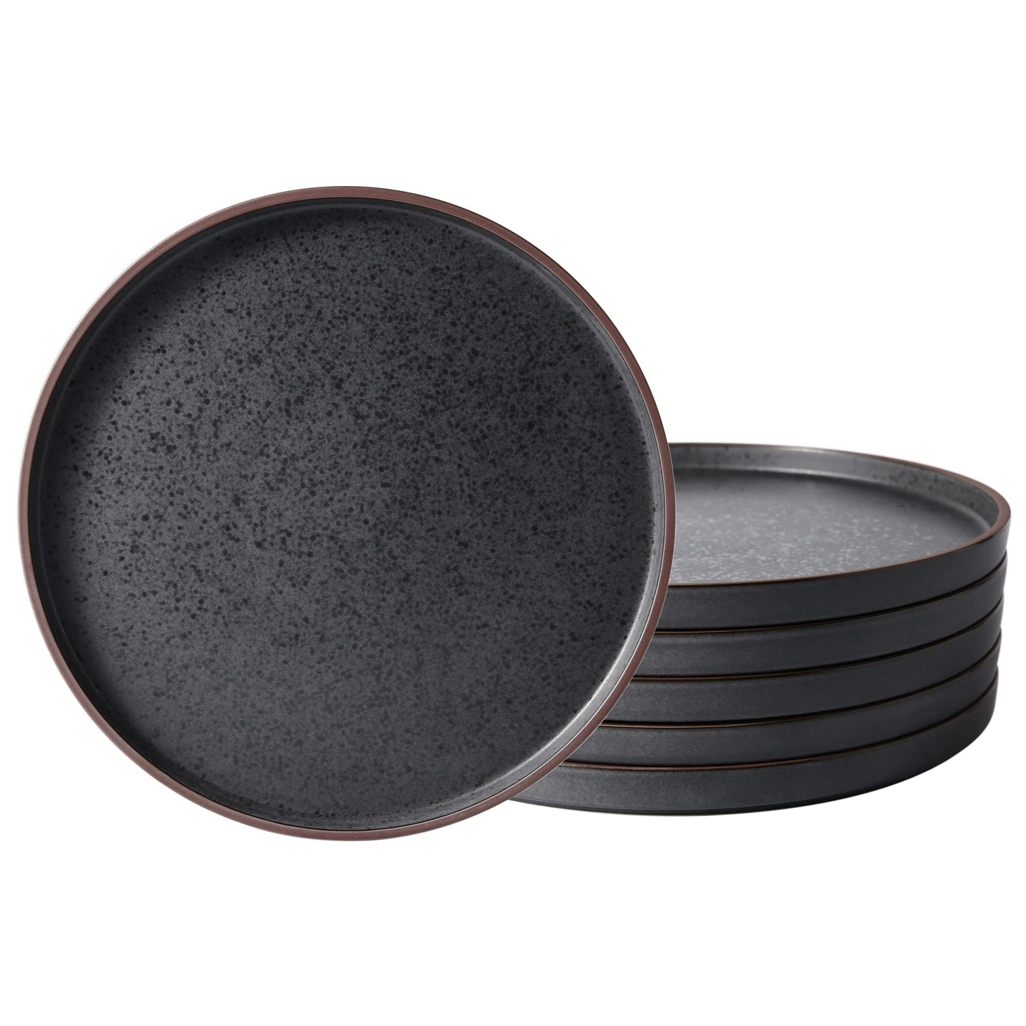 LERATIO Dinner Plates,Ceramic Dinner Plates Set of 6,10.75 inch Large ceramic plates,Modern Shape Dinnerware Dishes Set for Kitchen, Microwave & Dishwasher & Oven Safe-Coffee Rim | Modern Flat Shape Dinnerware Dishes Set for Kitchen,Microwave & Dishwasher