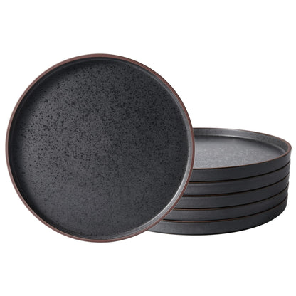 LERATIO Dinner Plates,Ceramic Dinner Plates Set of 6,10.75 inch Large ceramic plates,Modern Shape Dinnerware Dishes Set for Kitchen, Microwave & Dishwasher & Oven Safe-Coffee Rim | Modern Flat Shape Dinnerware Dishes Set for Kitchen,Microwave & Dishwasher