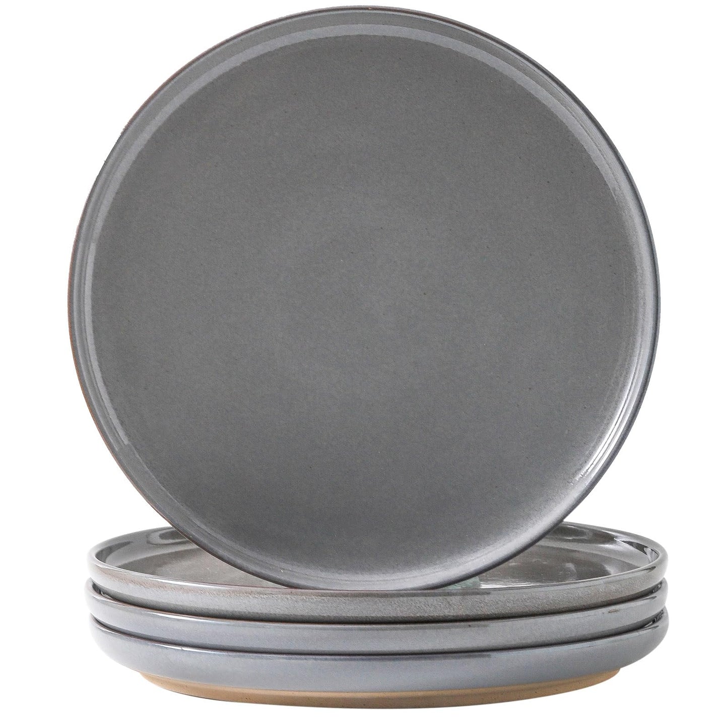 Ceramic Dinner Plates Set of 4 with High Edges, 10 Inch Glacier White Plates for Salad, Pasta and Steak, Oven＆Dishwasher Safe, Stoneware Plates with Matte Terracotta Base, Porcelain,Scratch Resistant