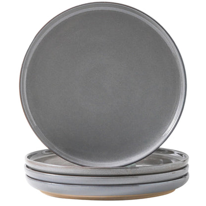 Ceramic Dinner Plates Set of 4 with High Edges, 10 Inch Glacier White Plates for Salad, Pasta and Steak, Oven＆Dishwasher Safe, Stoneware Plates with Matte Terracotta Base, Porcelain,Scratch Resistant