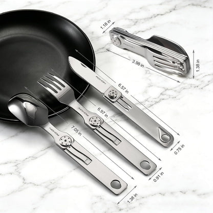 ROXON 3-in-1 Knife Spoons Fork Camping Utensils Set with Case | Magnetic Folding, Stainless Steel Cutlery, EDC Portable Lightweight Silverware,For Hiking Backpacking Travel Lunchbox Outdoor