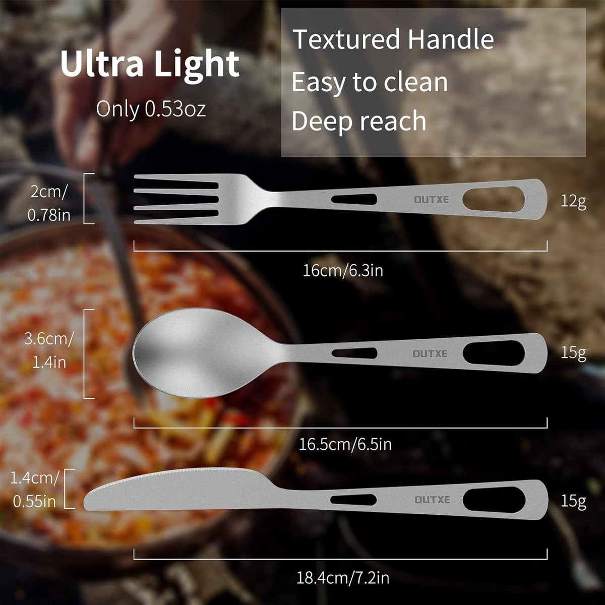 OUTXE Titanium Flatware Knife Fork Spoon Set Lightweight Ti Camping Utility Cutlery Set with Carrying Bag for Traveling Picnic Hiking | with Carrying Bag for Traveling Picnic Hiking