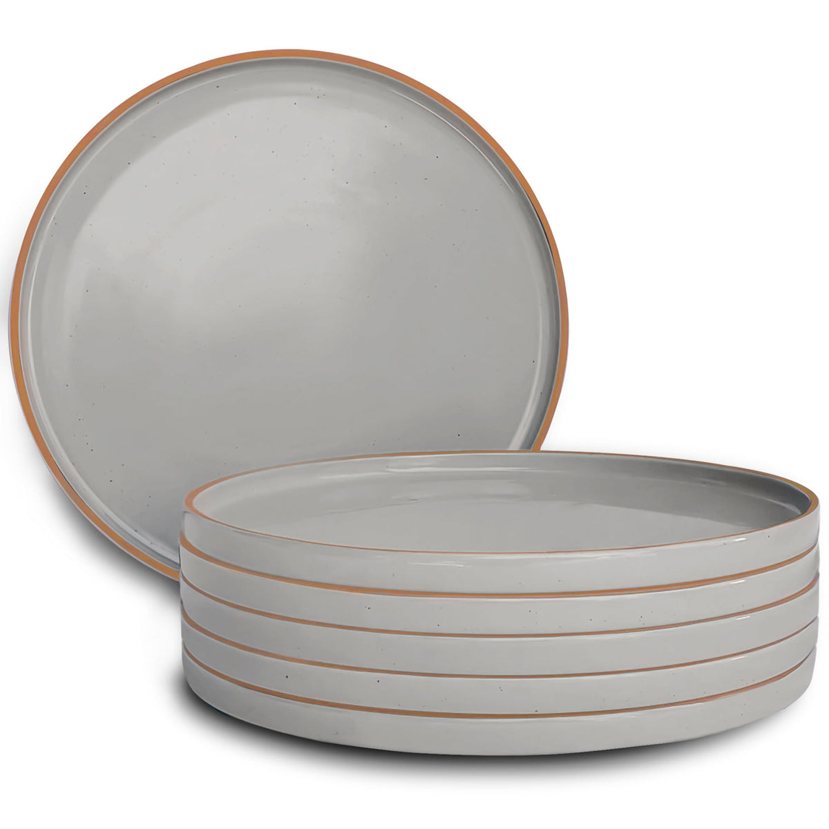 Mora Ceramic Flat Dinner Plates Set of 6, 10.5 in High Edge Dish Set - Microwave, Oven, and Dishwasher Safe, Scratch Resistant, Modern Dinnerware- Kitchen Porcelain Serving Dishes - Assorted Neutrals