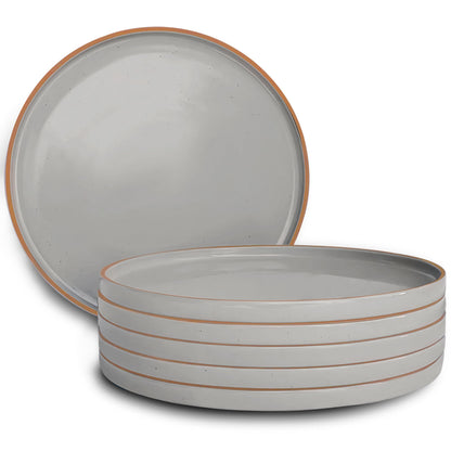 Mora Ceramic Flat Dinner Plates Set of 6, 10.5 in High Edge Dish Set - Microwave, Oven, and Dishwasher Safe, Scratch Resistant, Modern Dinnerware- Kitchen Porcelain Serving Dishes - Assorted Neutrals