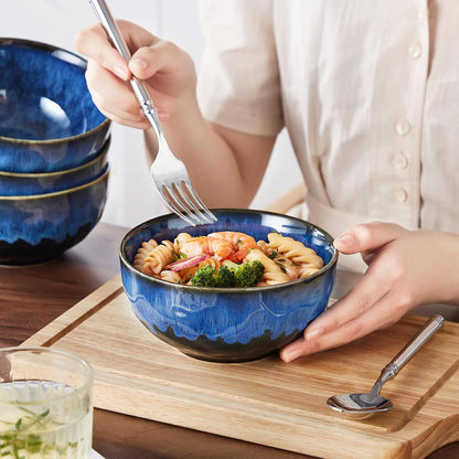 vancasso Starry 24oz Bowls for Soup, Ceramic Blue bowls Set of 4 | Deep Bowls for Cereal, Salad and Oatmeal, Dishwasher & Microwave Oven Safe
