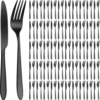 Nuenen 100 Pcs Stainless Steel Forks and Knives, Silver 8.4" 7.1" | Classic Dinner Flatware, Dishwasher Safe for Kitchen Restaurant, Butter Knife Silverware, Durable Tableware Set