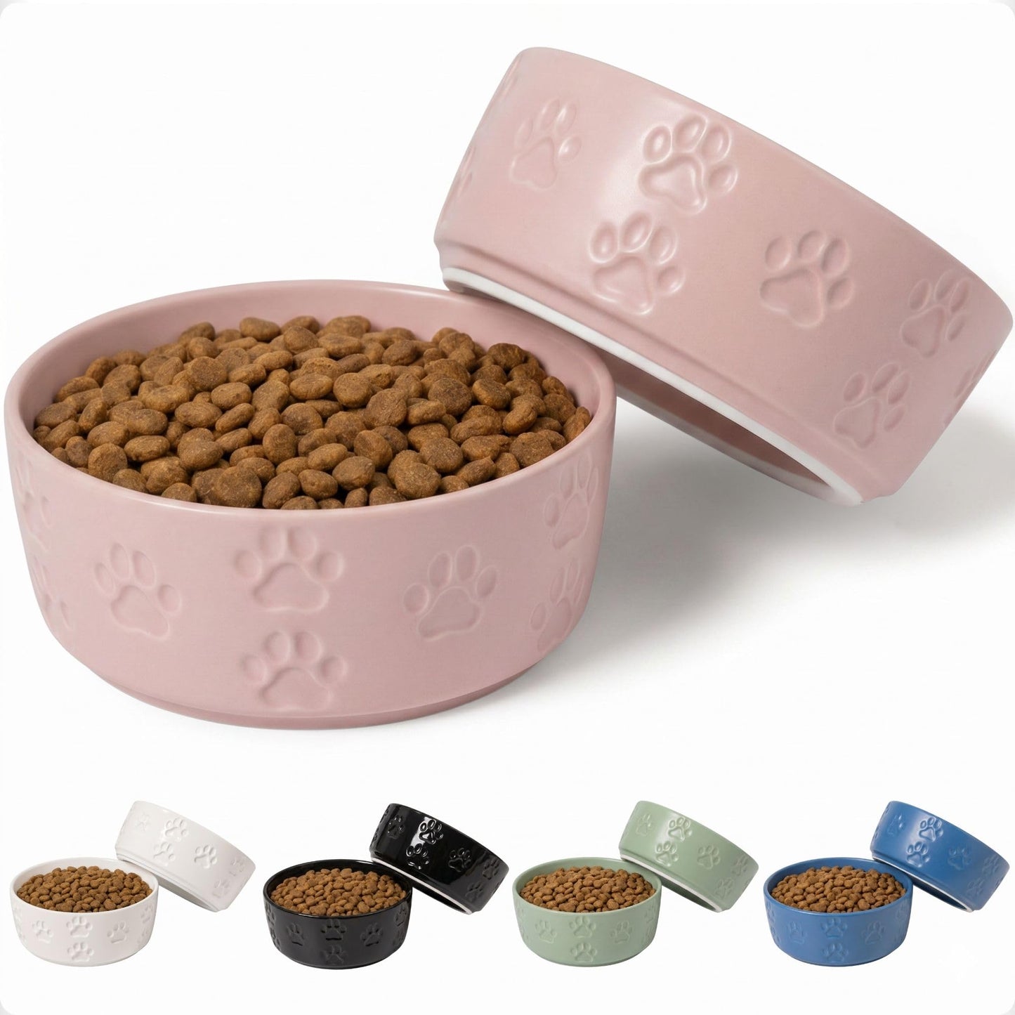 Ceramic Dog Bowl Set of 2 with Anti-Skid Base, 5.5"W x 2"H, 2 Cup Capacity | Thick Ceramic, Dishwasher Safe, Anti-Skid Rubber Base, 2 Cups per Bowl, Ceramic Food and Water Bowls Set of 2 for Small Dogs