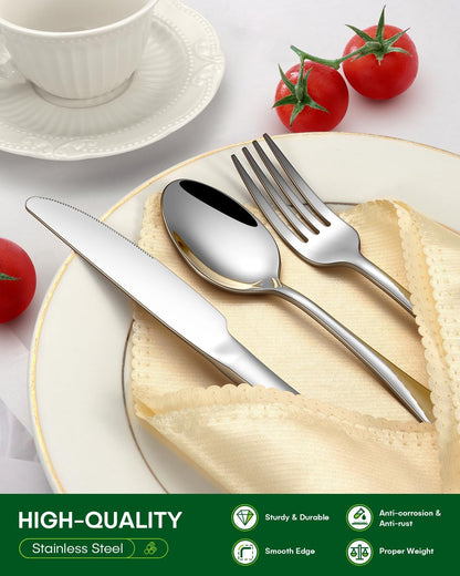 PHILIPALA 30 Piece Silverware Set, Stainless Steel Flatware Set for 6 Food Grade Novelty Flatware Cutlery Utensil Set Include Knife Fork Spoon Mirror Polished Dishwasher Safe