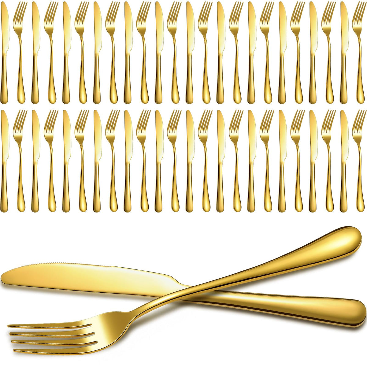 Nuenen 50 Pieces Stainless Steel Forks Silverware Set Dinner Forks and Knives Flatware Tableware Cutlery Set for Kitchen Restaurant(7.1 x 1 Inch, 8.4 x 0.7 Inch,Silver)