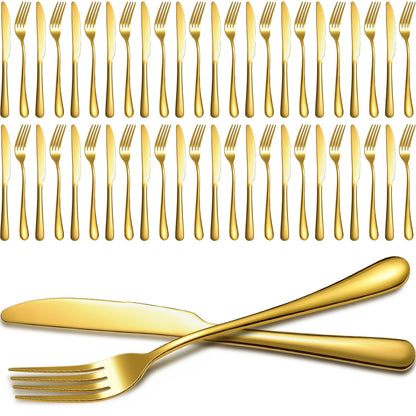 Nuenen 50 Pieces Stainless Steel Forks Silverware Set Dinner Forks and Knives Flatware Tableware Cutlery Set for Kitchen Restaurant(7.1 x 1 Inch, 8.4 x 0.7 Inch,Silver)