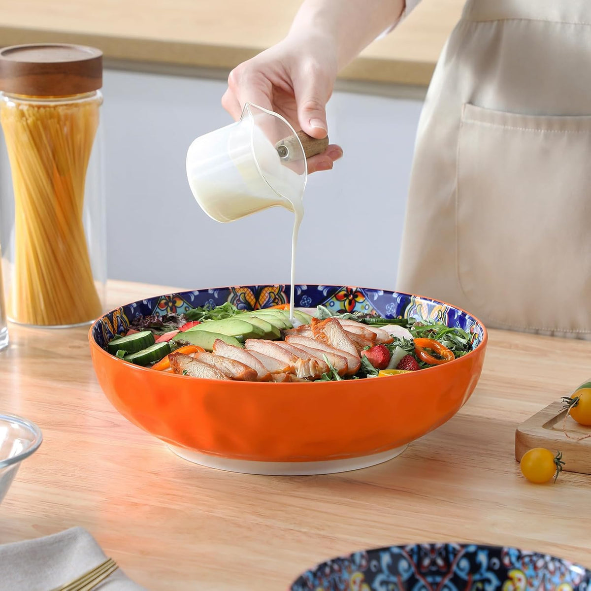 vancasso Large Serving Bowls,78 Oz Salad Bowls Set of 2,Serving Dishes-Red | Bohemian Decorative Bowls for Salad, Fruit, Pasta and Dinner, Serving Dishes Set for Party, Dishwasher & Microwave Safe