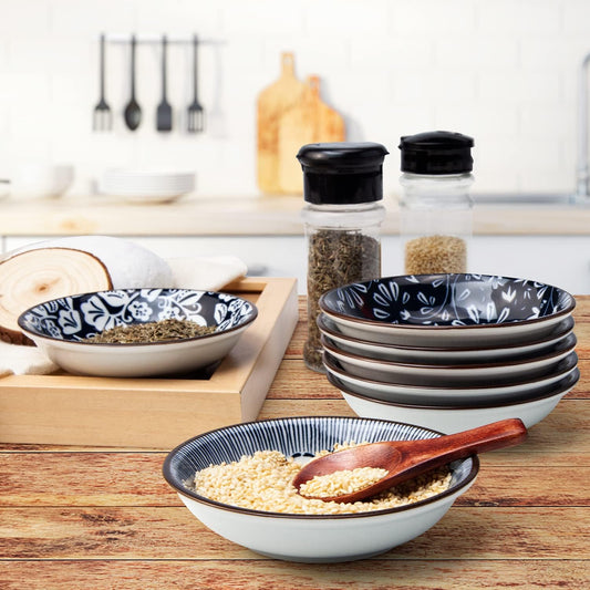 Eisinly 6 Pack Dipping Bowls,3 OZ Small Ceramic Soy Sauce Dish,Vintage Blue | 4 Inch, Blue-white Glaze, Shiny, Safe, Dishwasher Safe, for Seasonings, Sushi & BBQ
