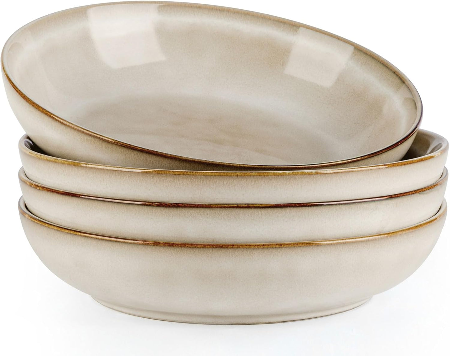 AmorArc 8.5’’ Ceramic Pasta Bowls Set of 4, 36oz Large Stoneware Bowls Set | Large Dinner Serving Bowls Set, Wide Bowl Plate for Pasta,Salad, Soup, Microwave Safe, Reactive Glaze-Cappuccino