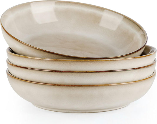 AmorArc 8.5’’ Ceramic Pasta Bowls Set of 4, 36oz Large Stoneware Bowls Set | Large Dinner Serving Bowls Set, Wide Bowl Plate for Pasta,Salad, Soup, Microwave Safe, Reactive Glaze-Cappuccino