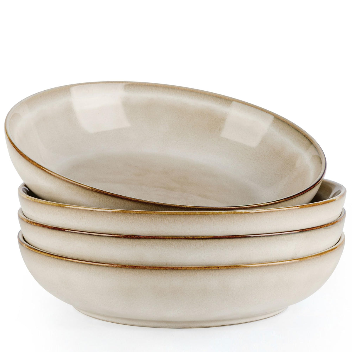 AmorArc 8.5’’ Ceramic Pasta Bowls Set of 4, 36oz Large Stoneware Bowls Set | Large Dinner Serving Bowls Set, Wide Bowl Plate for Pasta,Salad, Soup, Microwave Safe, Reactive Glaze-Cappuccino