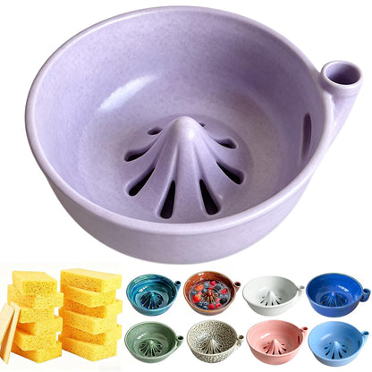 Self Spinning Ceramic Berry Washing Bowl with Drain Holes, 7'' Kitchen Fruit Washer Spinner Bowl with 10pcs Sponges，Blue