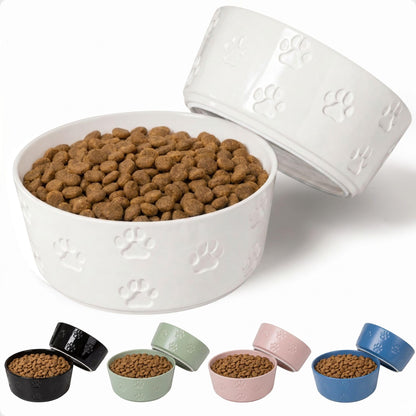 Ceramic Dog Bowl Set of 2 with Anti-Skid Base, 5.5"W x 2"H, 2 Cup Capacity | Thick Ceramic, Dishwasher Safe, Anti-Skid Rubber Base, 2 Cups per Bowl, Ceramic Food and Water Bowls Set of 2 for Small Dogs