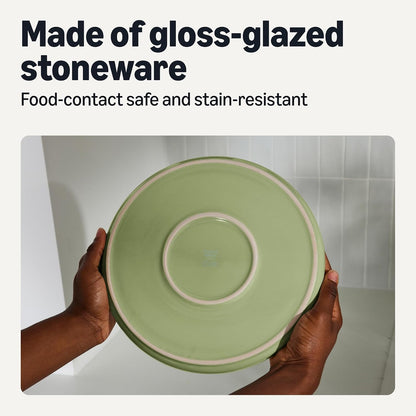 Amazon Basics Glazed Stoneware Dinner Plates, Ceramic 4-Piece Set, Microwave, Dishwasher and Freezer-Safe, 10.5 in., Olive