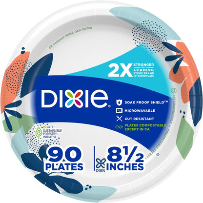Dixie Large Paper Plates, 10 Inch, 150 Count, 2X Stronger*, Microwave-Safe, Soak-Proof, Cut Resistant, Disposable Plates For Everyday Breakfast, Lunch, & Dinner Meals