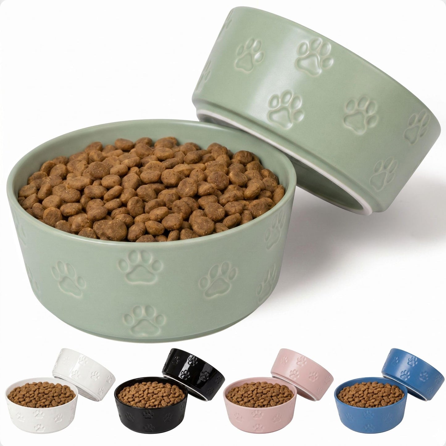 Ceramic Dog Bowl Set of 2 with Anti-Skid Base, 5.5"W x 2"H, 2 Cup Capacity | Thick Ceramic, Dishwasher Safe, Anti-Skid Rubber Base, 2 Cups per Bowl, Ceramic Food and Water Bowls Set of 2 for Small Dogs