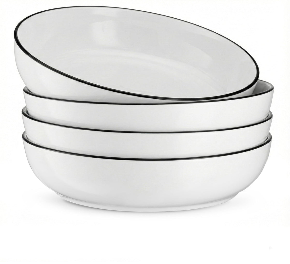 KooK Pasta Bowl, Salad Bowls, Bowls, Serving Bowls, Soup, Ceramic, Large Capacity, Microwave & Dishwasher Safe, Set of 4, 40 Oz, (White)