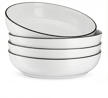 KooK Pasta Bowl, Salad Bowls, Bowls, Serving Bowls, Soup, Ceramic, Large Capacity, Microwave & Dishwasher Safe, Set of 4, 40 Oz, (White)